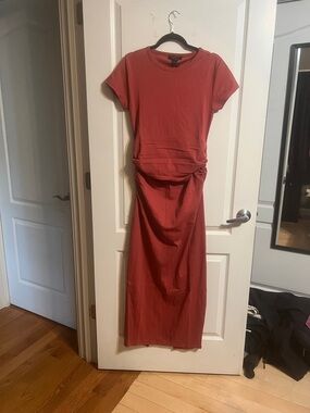 AllSaints burnt brick Short-Sleeve Knot Maxi Dress